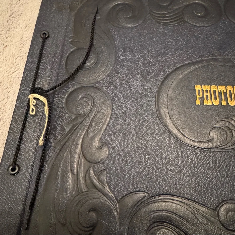 Vintage Blue Photo Album Black Pages Embossed Cover String Tie Scrapbook‎